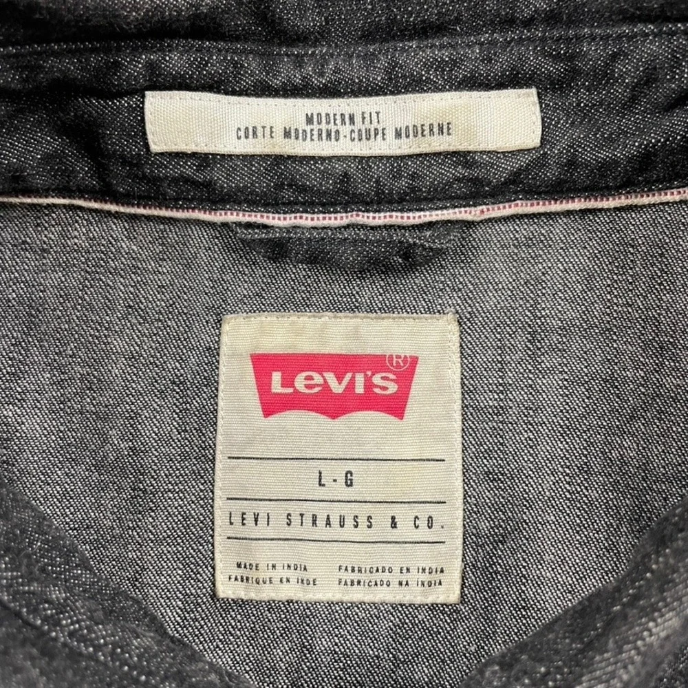 Levi's Mens Black Denim Western Pearl Snap Front Shirt Modern Fit Large Western - Picture 5 of 16
